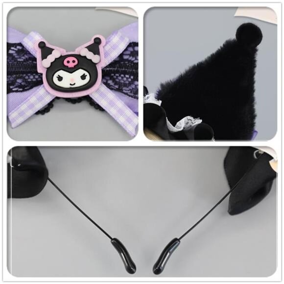 Halloween Soft Faux Fur Plush Fox Ears & Ribbon Bows Headband for Cartoon Kuromi - Picture 5 of 6